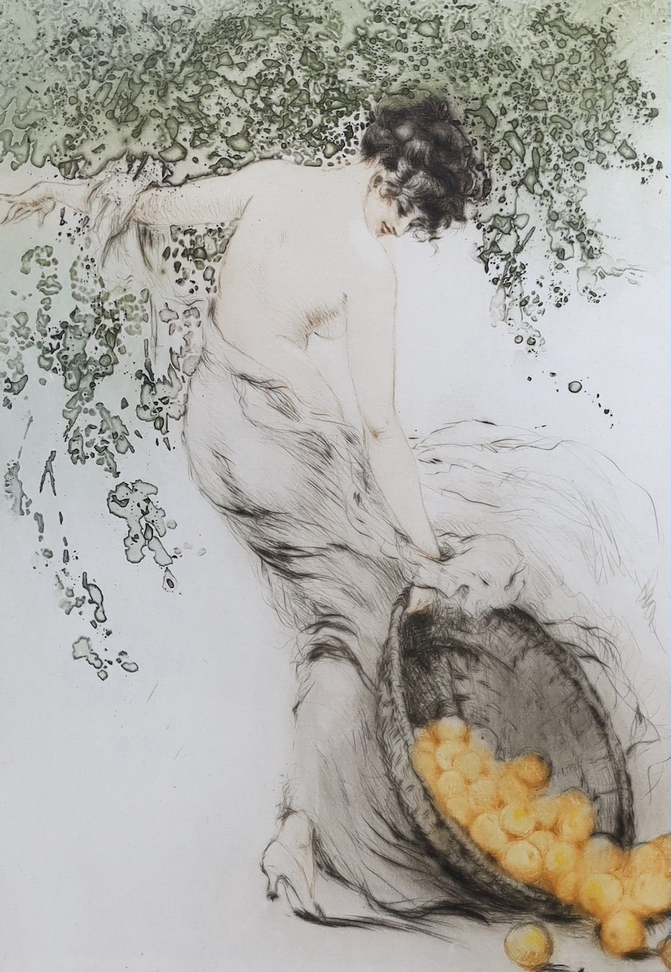 Louis Icart (1888-1950), coloured drypoint etching, 'Summer (Oranges)', signed, 27 x 19cm